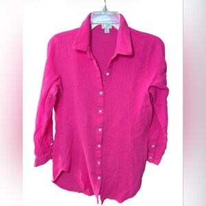 JCrew womens Hot  Pink 100% Cotton button up tunic/ coverup size XS